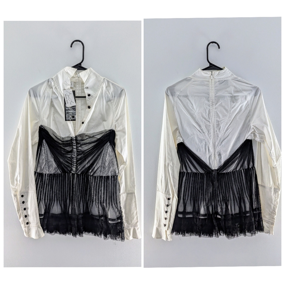 NWT Byron Lars Beauty Mark One of a Kind White Black Mesh Top Luxury Handmade